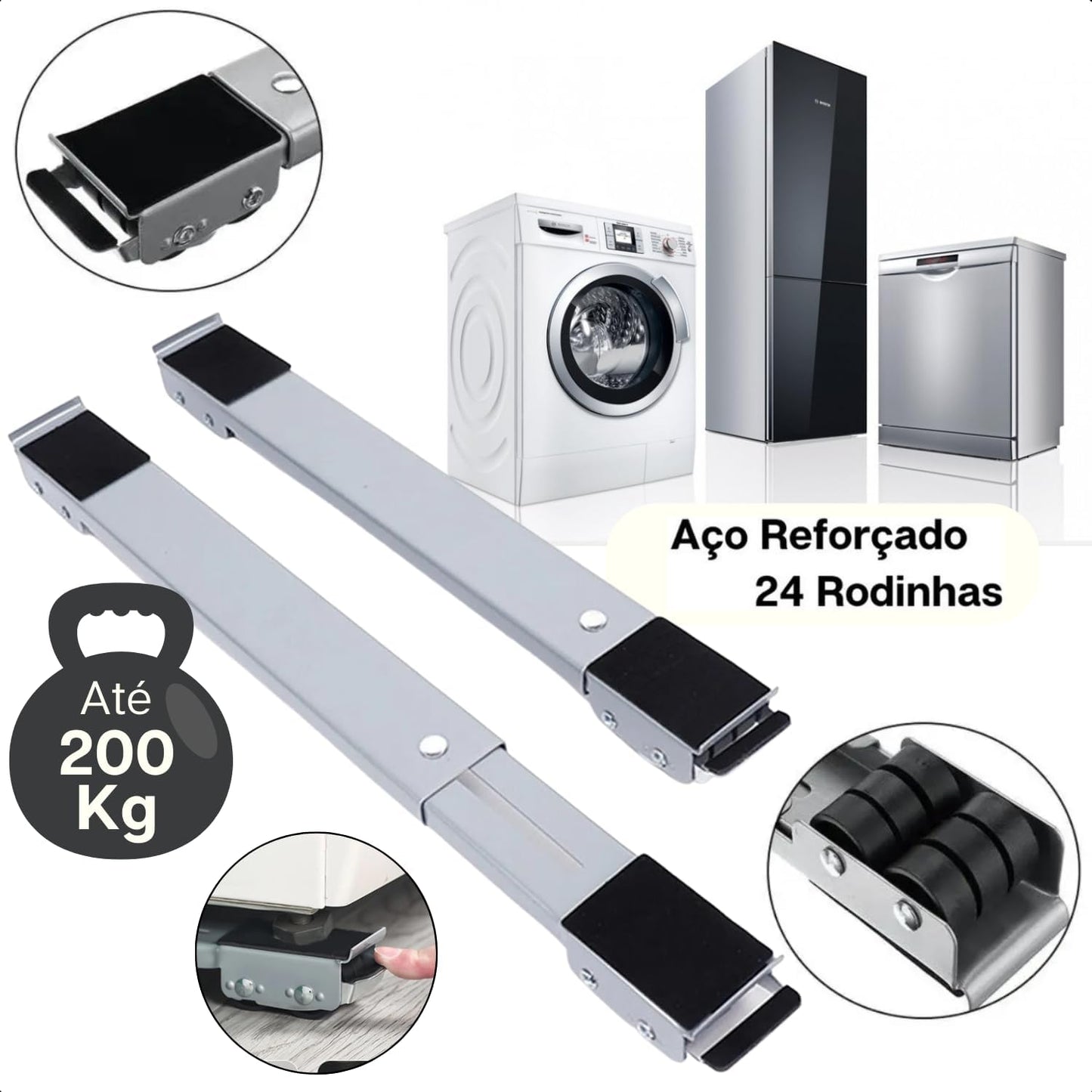 Suporte base com rodinhas para geladeira, fogão e máquinas de lavar