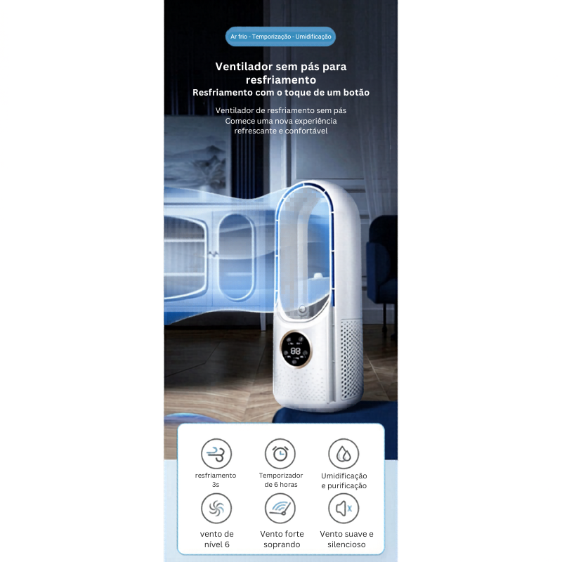 Ar-Condicionado Portátil FreshMax 3 em 1 - Climatizador e Umidificador USB Silencioso