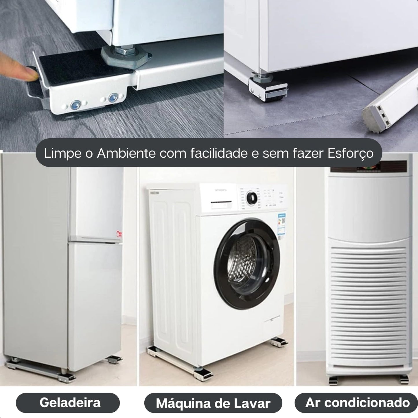 Suporte base com rodinhas para geladeira, fogão e máquinas de lavar