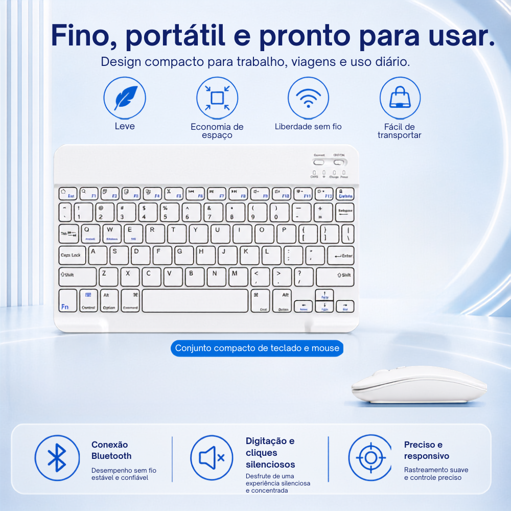 Teclado portátil sem fio bluetooth para tablet celular pc notebook