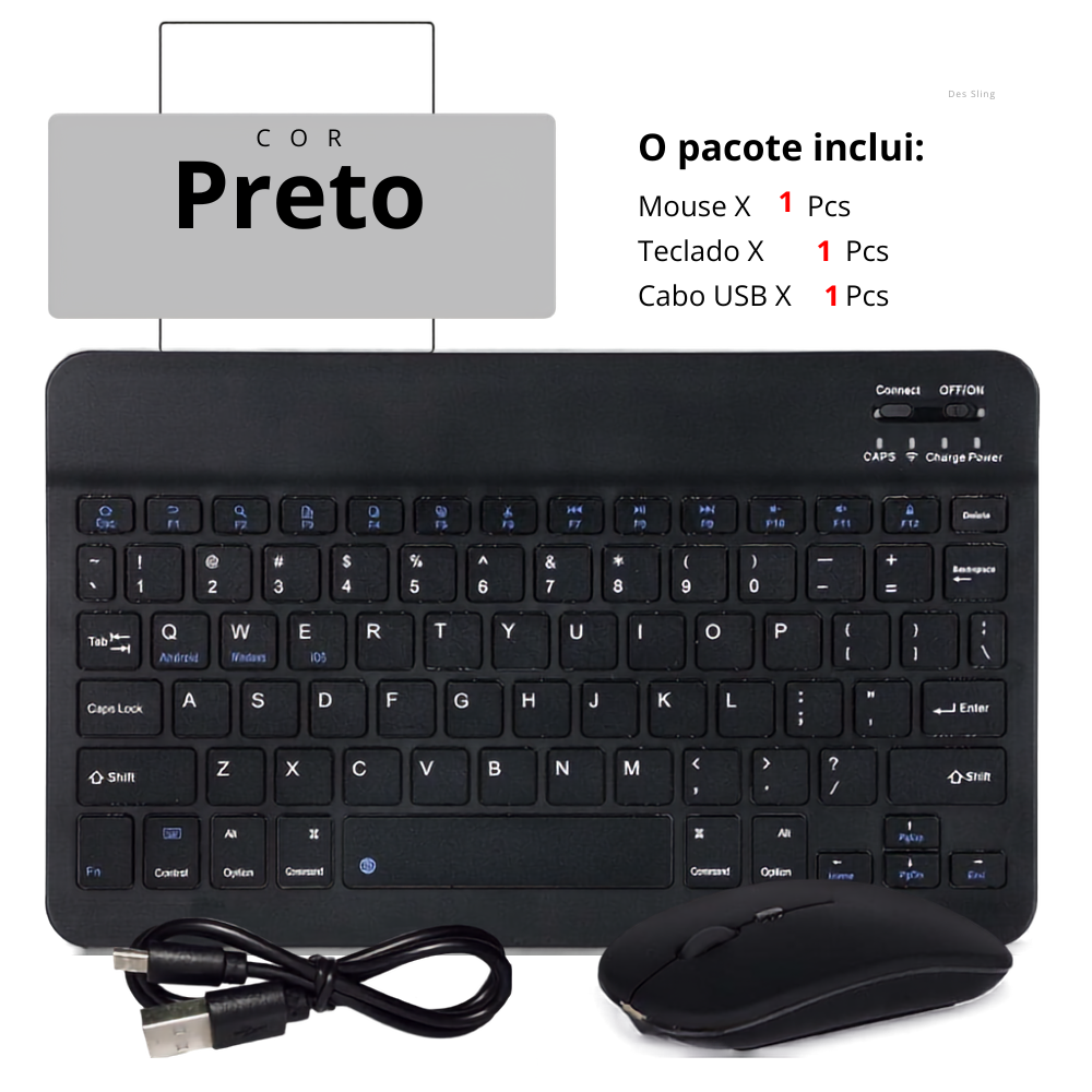 Teclado portátil sem fio bluetooth para tablet celular pc notebook