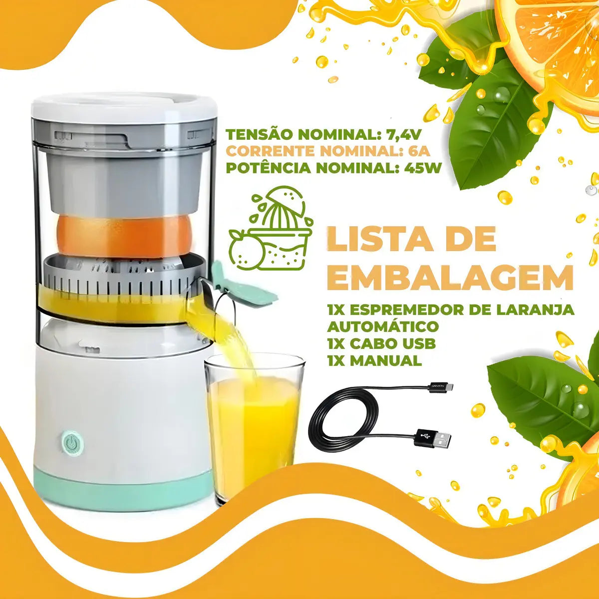 Espremedor de Frutas Elétrico Portátil - Extrator Automático USB
